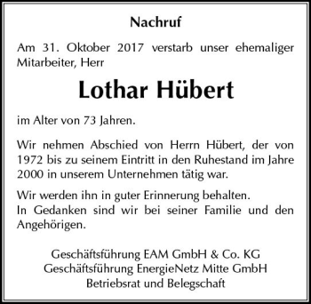 Traueranzeige von Lothar Hübert von VRM Trauer