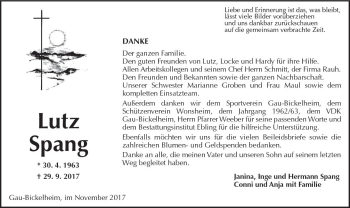 Traueranzeige von Lutz Spang von Trauerportal Rhein Main Presse