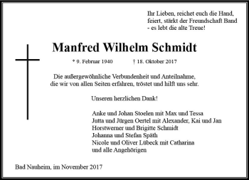 Traueranzeige von Manfred Wilhelm Schmidt von  Usinger Anzeiger
