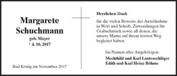 Traueranzeige von Margarete Schuchmann von Trauerportal Echo Online