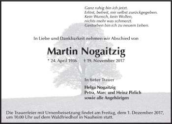 Traueranzeige von Martin Nohaitzig von Trauerportal Rhein Main Presse
