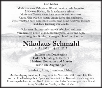 Traueranzeige von Nikolaus Schmahl von Trauerportal Rhein Main Presse