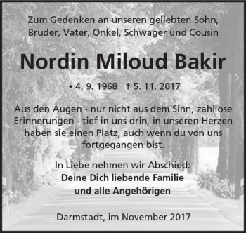 Traueranzeige von Nordin Miloud Bakir von Trauerportal Echo Online