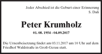 Traueranzeige von Peter Krumholz von Trauerportal Echo Online