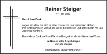 Traueranzeige von Reiner Steiger von Trauerportal Echo Online