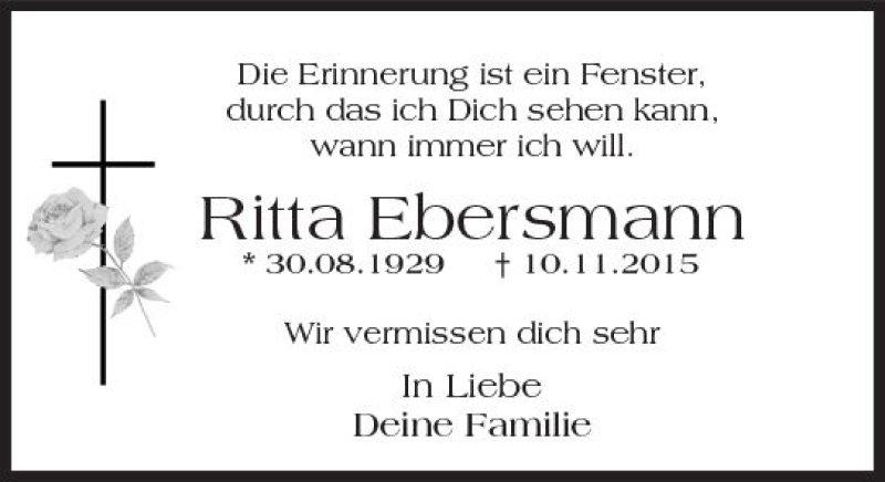  Traueranzeige für Ritta Ebersmann vom 10.11.2017 aus Trauerportal Rhein Main Presse