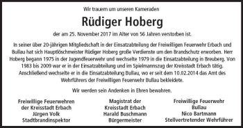 Traueranzeige von Rüdiger Hoberg von Trauerportal Echo Online