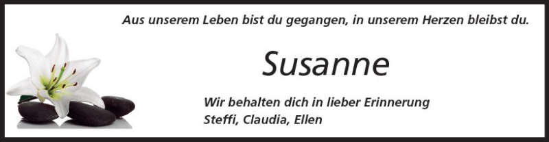  Traueranzeige für Susanne  vom 09.11.2017 aus  Kreisanzeiger