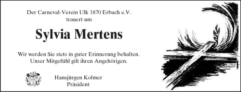  Traueranzeige für Sylvia Mertens vom 15.11.2017 aus Trauerportal Echo Online