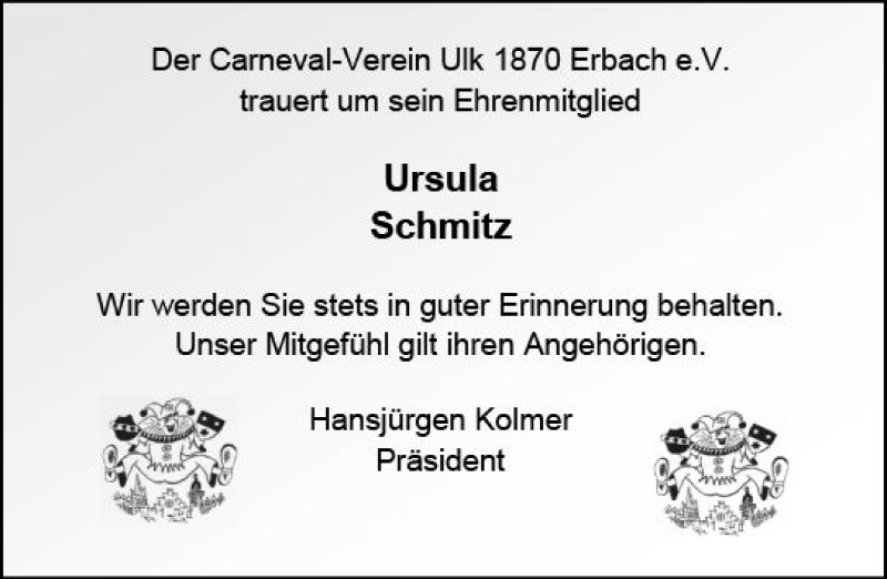  Traueranzeige für Ursula Schmitz vom 23.11.2017 aus Trauerportal Echo Online
