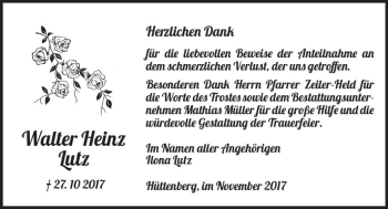 Traueranzeige von Walter Heinz Lutz von  Gießener Anzeiger