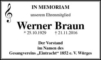 Traueranzeige von Werner Braun von  Camberger Anzeiger