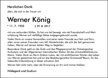 Traueranzeige von Werner König von Trauerportal Rhein Main Presse