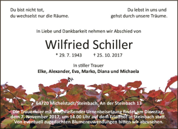 Traueranzeige von Wilfried Schiller von Trauerportal Echo Online