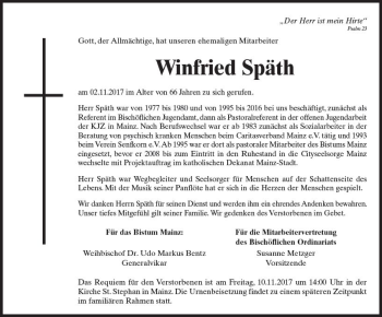 Traueranzeige von Winfried Späth von Trauerportal Rhein Main Presse