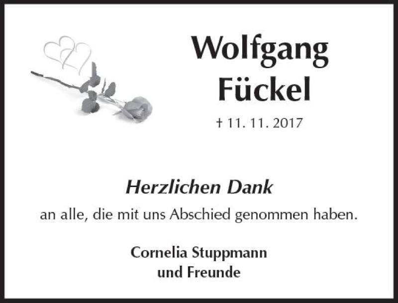  Traueranzeige für Wolfgang Fückel vom 25.11.2017 aus Trauerportal Rhein Main Presse