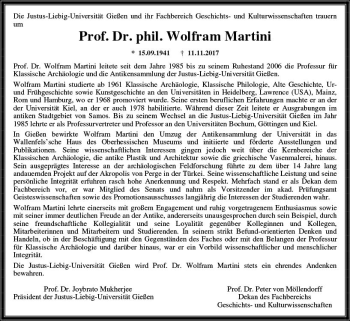 Traueranzeige von Wolfram Martini von  Gießener Anzeiger