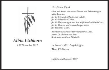 Traueranzeige von Albin Eichhorn von Trauerportal Rhein Main Presse