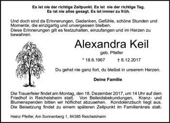Traueranzeige von Alexandra Keil von Trauerportal Echo Online