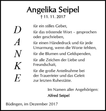 Traueranzeige von Angelika Seipel von  Kreisanzeiger