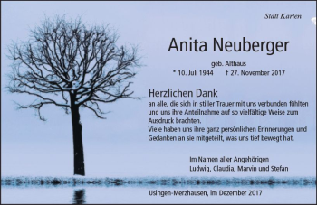 Traueranzeige von Anita Neuberger von  Usinger Anzeiger