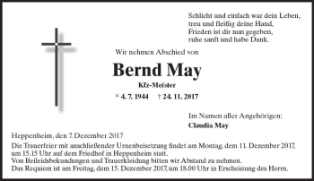 Traueranzeige von Bernd May von Trauerportal Echo Online