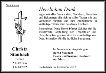 Traueranzeige von Christa Staubach von VRM Trauer