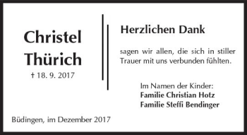 Traueranzeige von Christel Thürich von  Kreisanzeiger