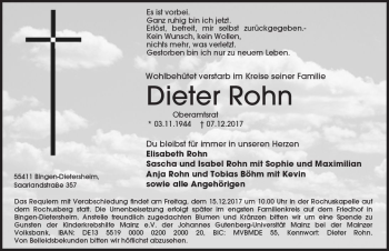Traueranzeige von Dieter Rohn von Trauerportal Rhein Main Presse