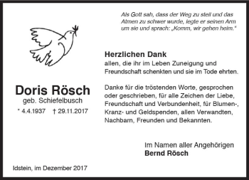 Traueranzeige von Doris Rösch von Trauerportal Rhein Main Presse