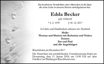 Traueranzeige von Edda Becker von Trauerportal Rhein Main Presse