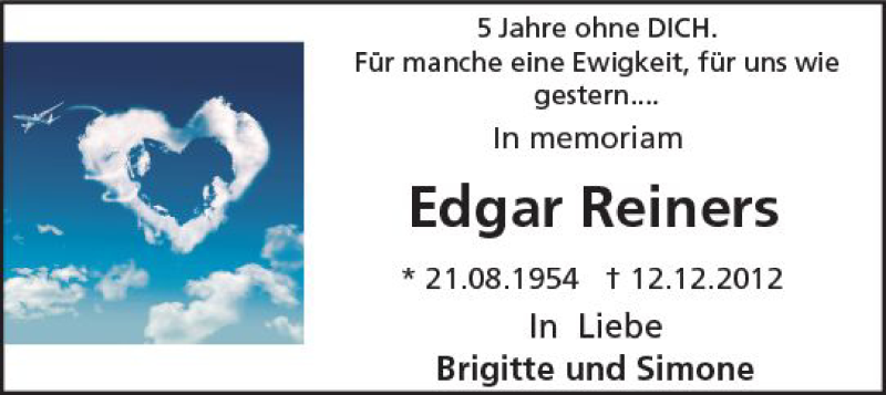  Traueranzeige für Edgar Reiners vom 12.12.2017 aus Trauerportal Rhein Main Presse