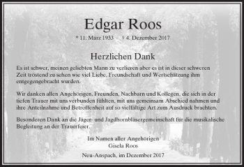 Traueranzeige von Edgar Roos von  Usinger Anzeiger