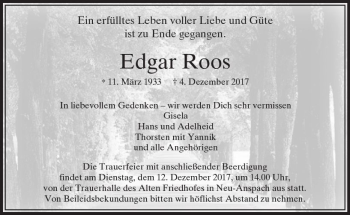 Traueranzeige von Edgar Roos von  Usinger Anzeiger