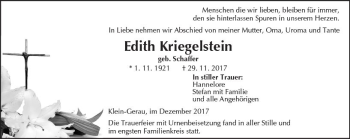 Traueranzeige von Edith Kriegelstein von Trauerportal Echo Online