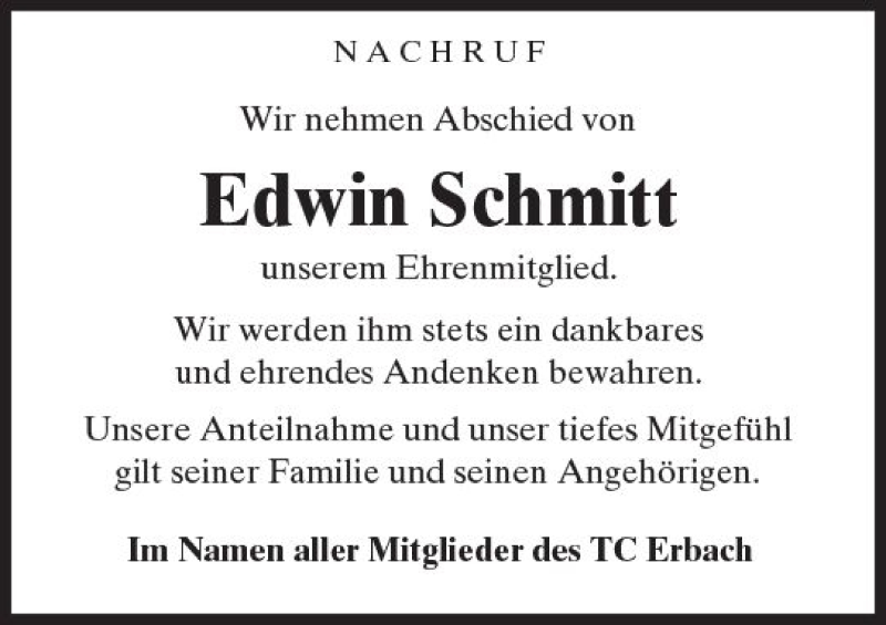  Traueranzeige für Edwin Schmitt vom 07.12.2017 aus  Camberger Anzeiger