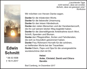Traueranzeige von Edwin Schmitt von  Camberger Anzeiger
