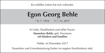 Traueranzeige von Egon Georg Behle von  Kreisanzeiger