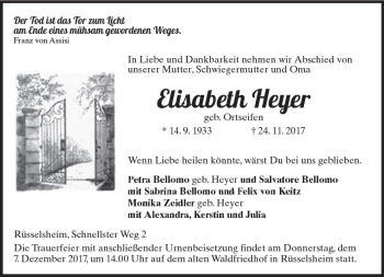 Traueranzeige von Elisabeth Heyer von Trauerportal Rhein Main Presse