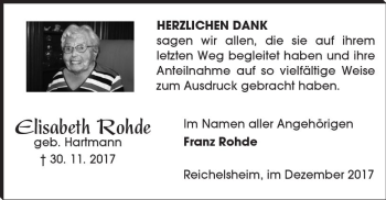 Traueranzeige von Elisabeth Rohde von Trauerportal Echo Online