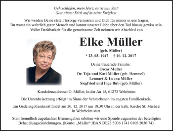 Traueranzeige von Elke Müller von  Usinger Anzeiger