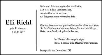 Traueranzeige von Elli Riehl von Trauerportal Echo Online