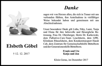 Traueranzeige von Elsbeth Göbel von Trauerportal Echo Online