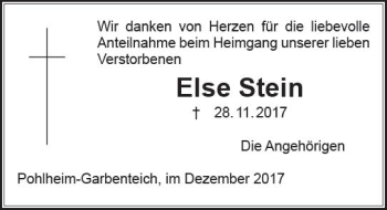 Traueranzeige von Else Stein von  Gießener Anzeiger
