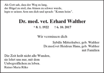 Traueranzeige von Erhard Walther von Trauerportal Echo Online