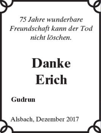 Traueranzeige von Erich  von Trauerportal Echo Online