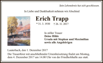 Traueranzeige von Erich Trapp von VRM Trauer