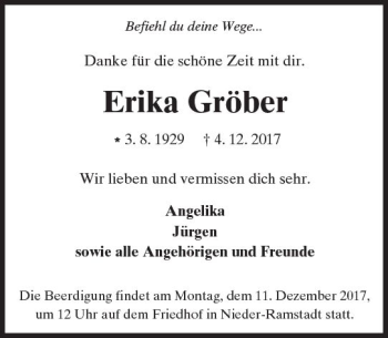 Traueranzeige von Erika Gröber von Trauerportal Echo Online