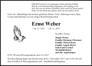 Traueranzeige von Ernst Weber von Trauerportal Rhein Main Presse