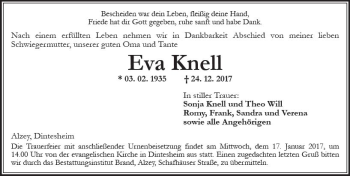 Traueranzeige von Eva Knell von Trauerportal Rhein Main Presse